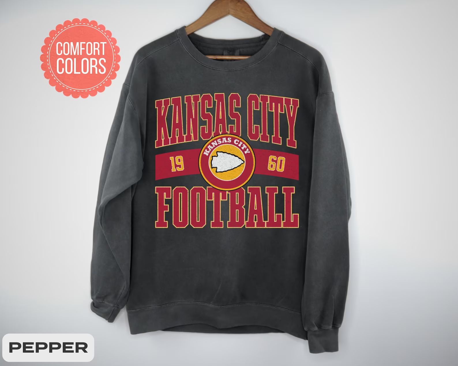 Vintage Style Kansas City Football Comfort Colors Crewneck Sweatshirt,kansas City Football Sweats... | Etsy (US)
