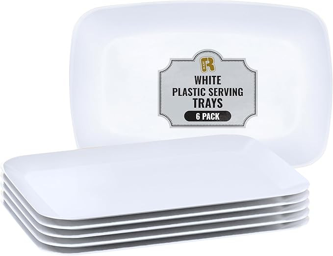 R-kay 6 Pack White Serving Tray - 12.75 x 8.25 Trays for Serving Food - Heavy Duty Platters for P... | Amazon (US)