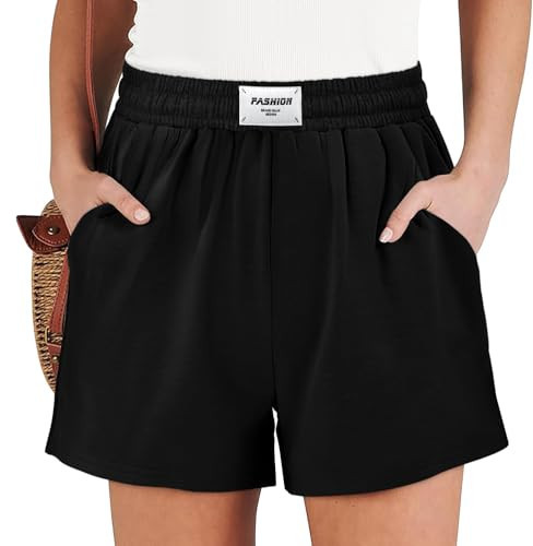 Angerella Summer Shorts for Women Ladies Summer Vacation Casual Loose Comfy Elastic Waist Pocketed Short Pants Black XL | Amazon (US)