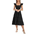 Rooscier Women's Square Neck Smocked Ruffle Sleeveless Sundress Tiered A Line Midi Dress | Amazon (US)