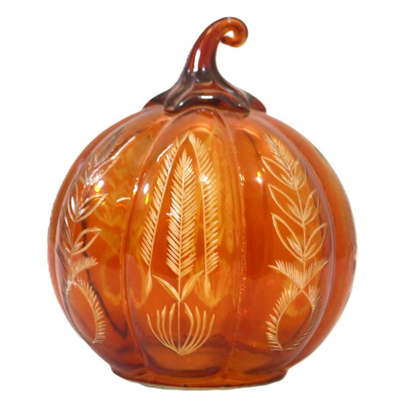 Orange Etched Leaf Glass Pumpkin, 6", sold by At Home | At Home