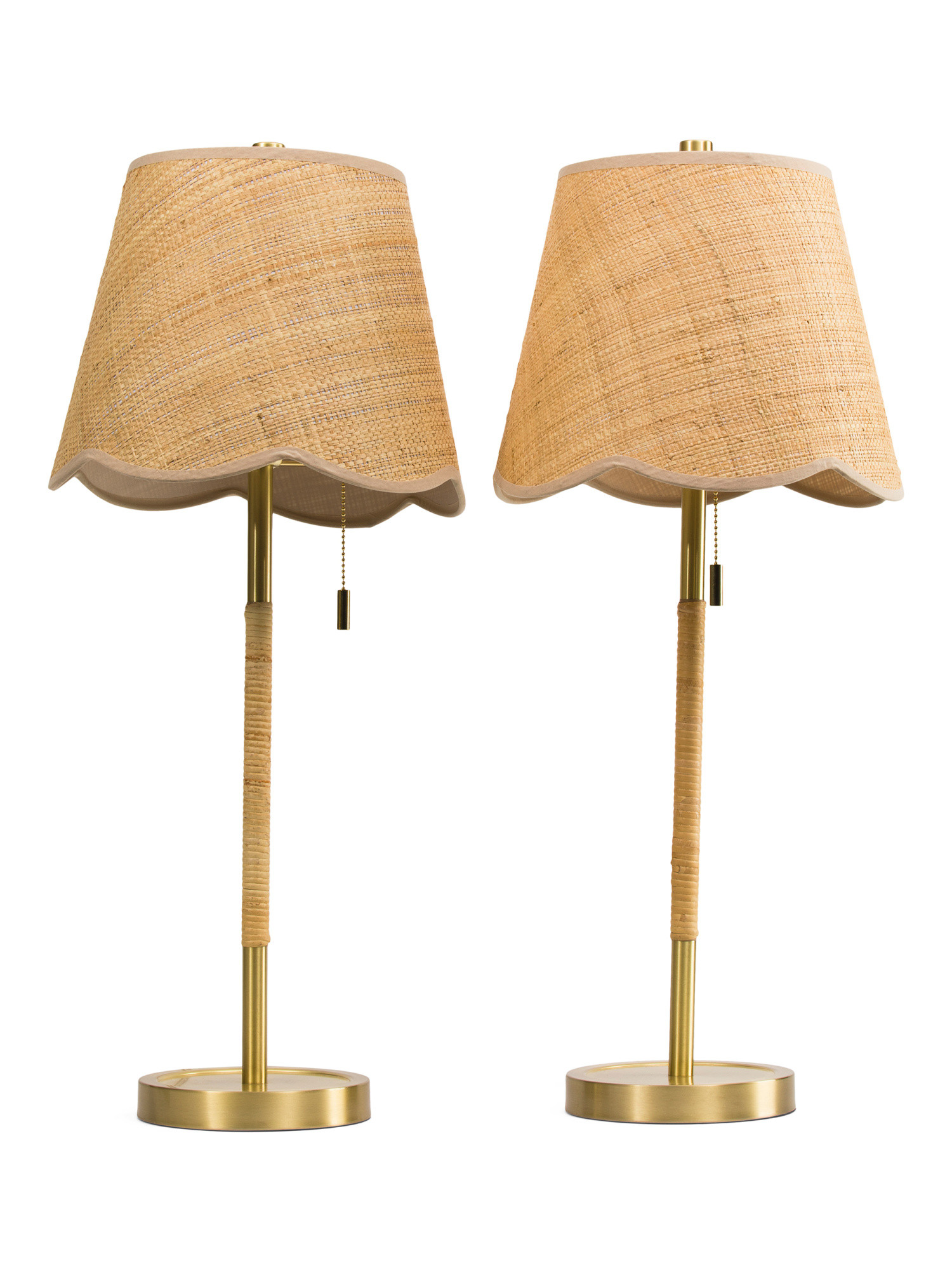 2pk 28in Rattan Wrapped Scalloped Pull Table Lamps Set | TJ Maxx