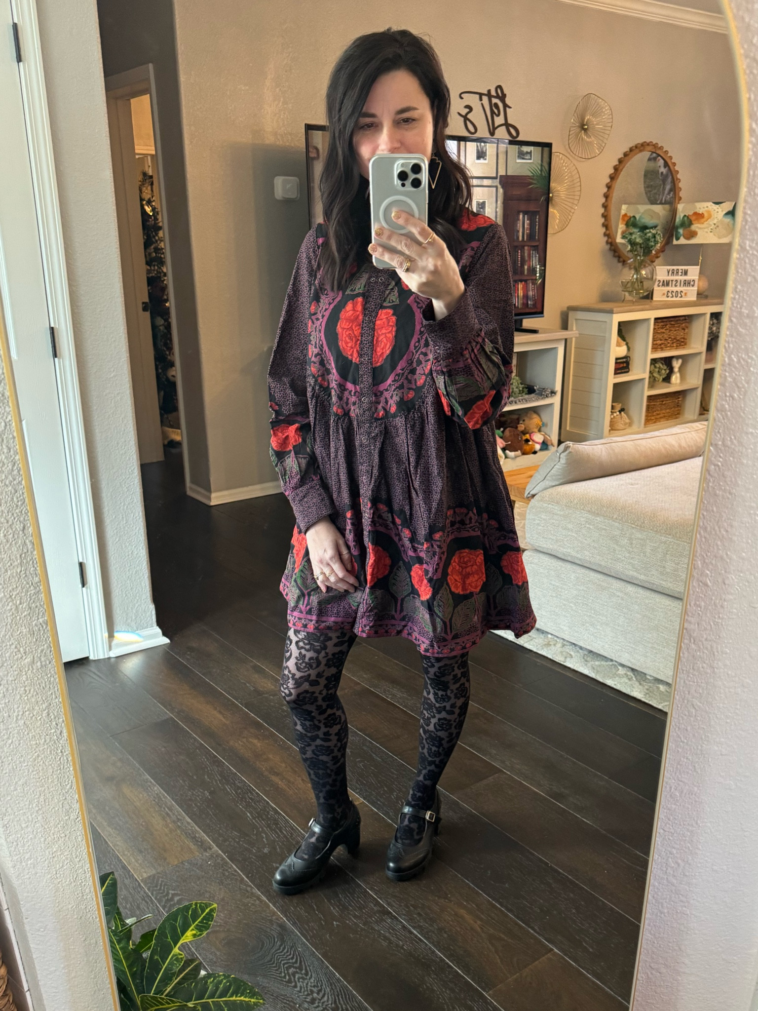 I love the bold patterns in this outfit!  Dress runs big so you can easily size down.  I am wearing an XS.

#LTKparties #LTKstyletip #LTKHoliday