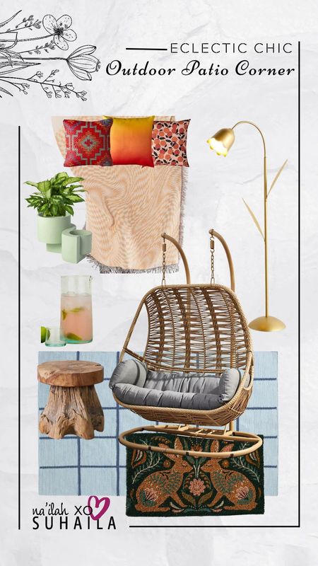 Eclectic chic outdoor patio corner with bright bold colors, patterns, and shapes for a cozy spring refresh. 

#LTKhome #LTKSeasonal #LTKsalealert