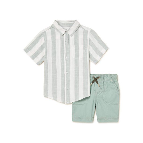 Wonder Nation Baby Boy and Toddler Boy Short Sleeve Shirt and Shorts Outfit Set, 2-Piece, 12M-5T ... | Walmart (US)
