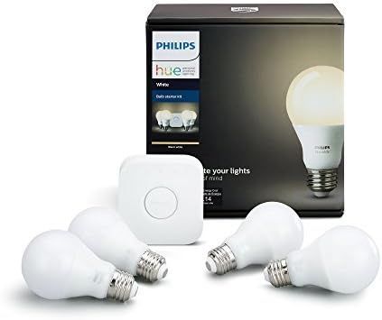 Philips Hue White A19 60W Equivalent LED Smart Light Bulb Starter Kit, 4 A19 White Smart Bulbs an... | Amazon (US)