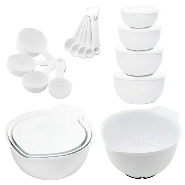 KitchenAid 21-Piece Plastic with Non-Skid Bottom Mixing Bowl and Measuring Set White | Walmart (US)