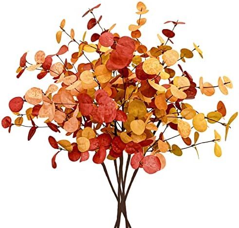 Amazon.com: Agusbagli 6 Pcs Artificial Eucalyptus Leaves 28'' Tall Fall Flowers Leaf Greenery Ste... | Amazon (US)