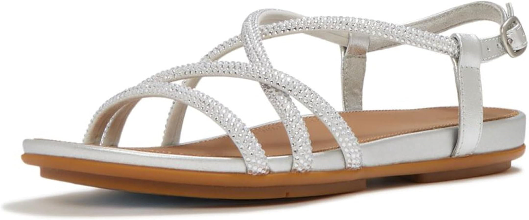FitFlop Women's Gracie Crystal Back-Strap Sandals - Lightweight Leather Strappy Flats w/Dynamicus... | Amazon (US)