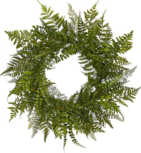Nearly Natural 4205 24" Mixed Fern Wreath Green | Amazon (US)