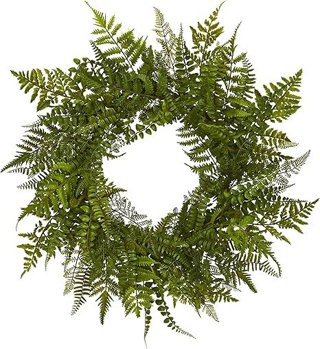 Nearly Natural 4205 24" Mixed Fern Wreath Green | Amazon (US)