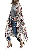 Hibluco Women's Sheer Chiffon Floral Kimono Cardigan Long Blouse Loose Tops Outwear (XX-Large, K 9) | Amazon (US)