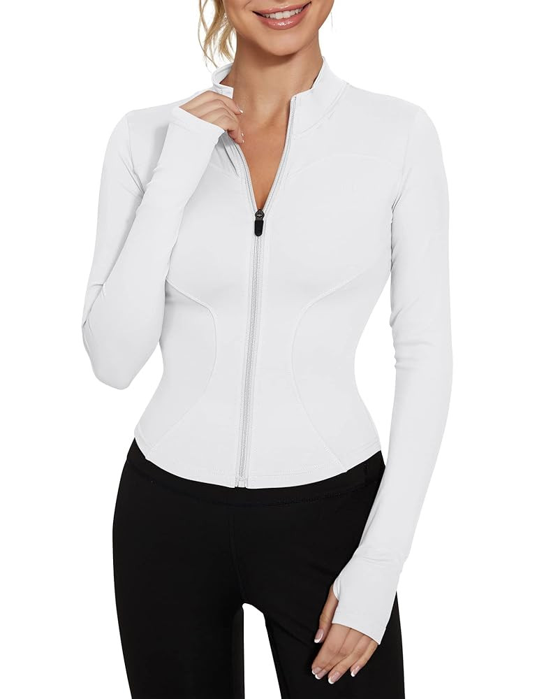 LUYAA Women's Workout Jacket Lightweight Zip Up Yoga Jacket Cropped Athletic Slim Fit Tops | Amazon (US)