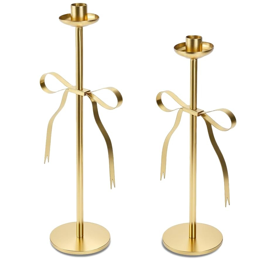 Gold Candle Holders Set of 2, Modern Metal Bow Candle Holder for Dining Table Centerpiece, Housew... | Amazon (US)