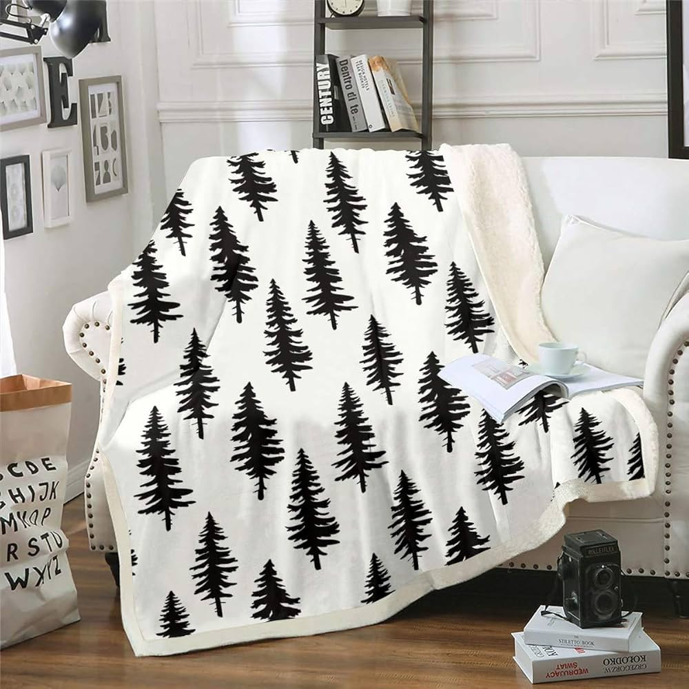 Homewish Black Pine Trees Printed Decor Throw Blanket White Background Bed Throws for Kids Teens ... | Amazon (US)