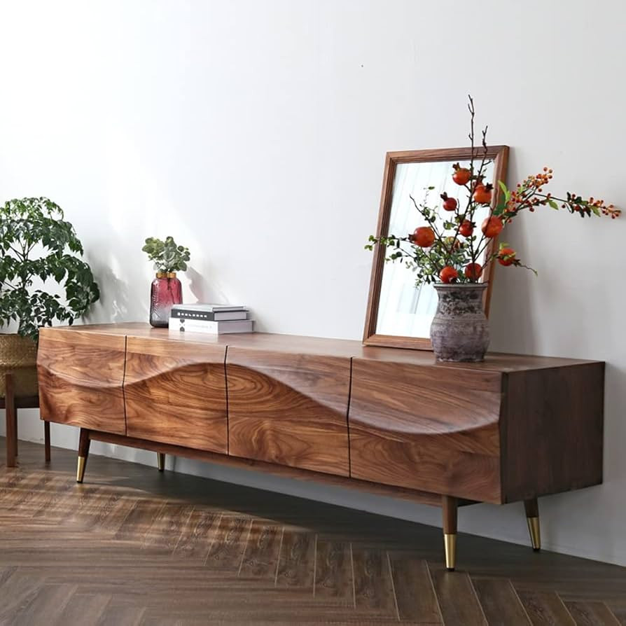 Amazon.com: POVISON Wood Media Console, Mid Century TV Stand for 75+ Inch TV, 4 Solid Wood Drawer... | Amazon (US)