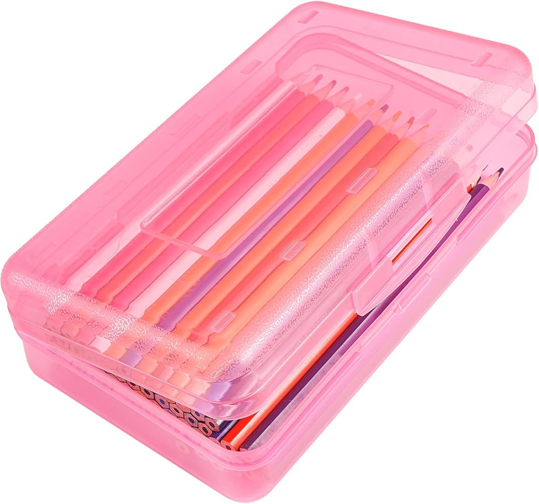 Colored Plastic Pencil Box, Large Capacity Pencil Case, Pencil Boxs for Kids Adults, Hard Crayon ... | Amazon (US)