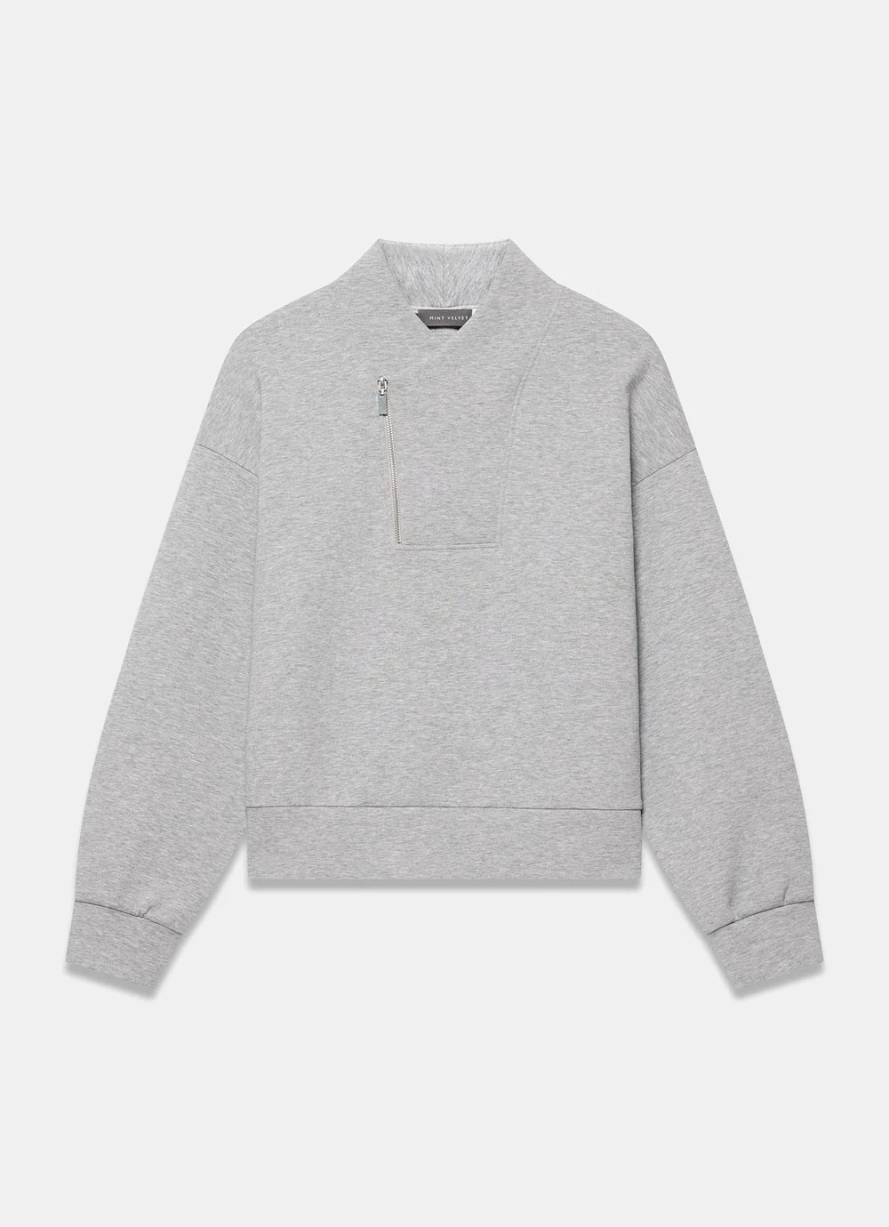 Grey Cotton Blend Zip Detail Sweatshirt | Mint Velvet - ROW