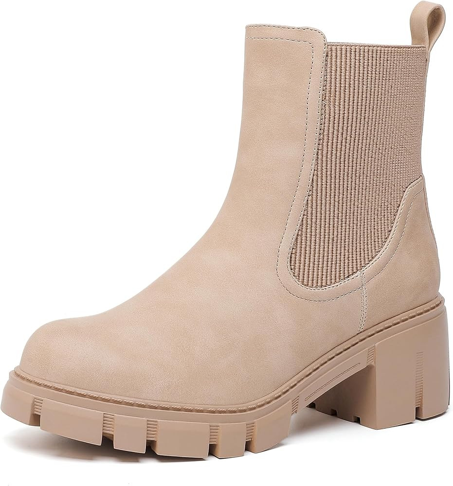 YETIER Women's Lug Sole Ankle Booties Non-Slip Chunky Heel Combat Shoes Elastic Chelsea Platform ... | Amazon (US)