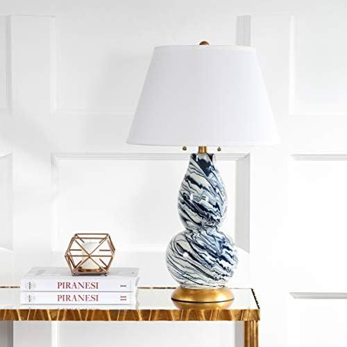 Safavieh Lighting Collection Navy and White Color Swirls Glass 28-inch Table Lamp | Amazon (US)