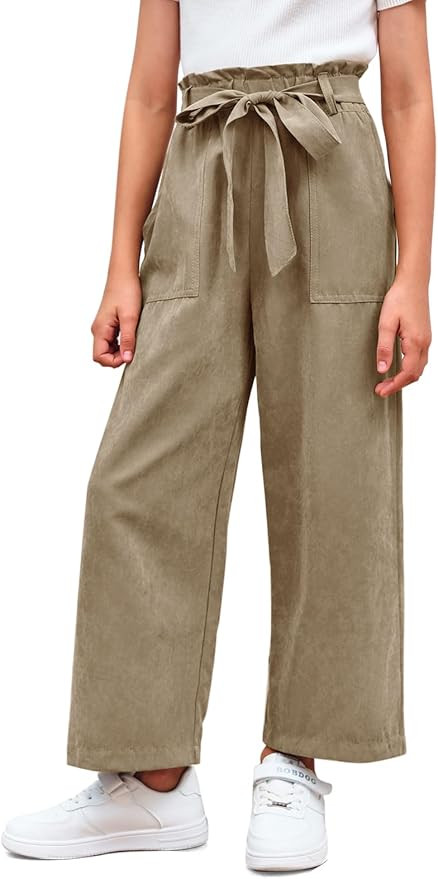 Meikulo Girls Paper Bag Wide Leg Pants Kids Fashion High Waisted Elastic Waist Trousers with Pock... | Amazon (US)