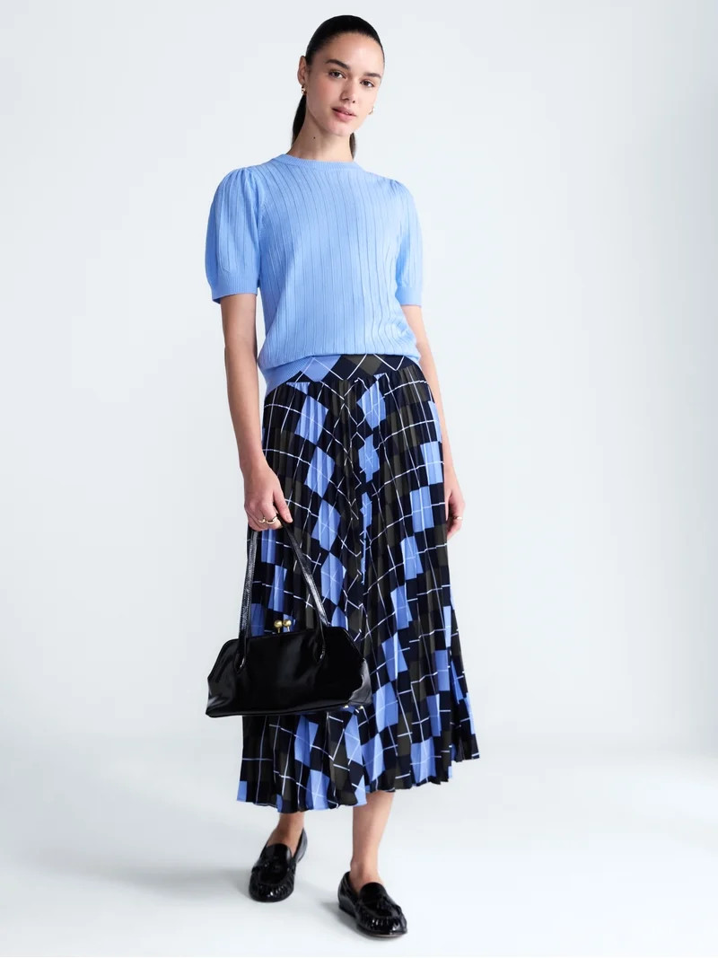 Free Assembly Women\u2019s and Women's Plus Pointelle Sweater with Puff Sleeves, Sizes XS-4X | Walmart (US)
