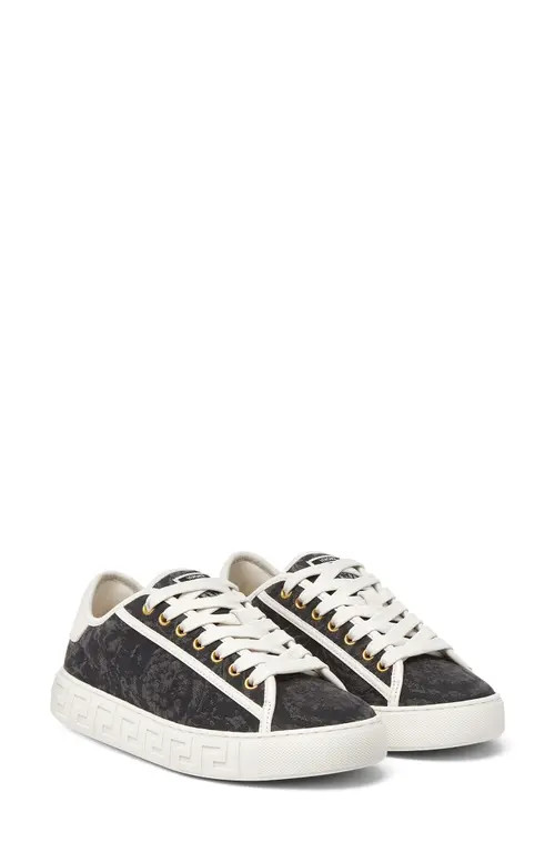 Versace Barroco Greca Jacquard Low Top Sneaker in Black/off White at Nordstrom, Size 36.5 | Nordstrom