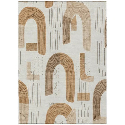10' X 14' Ivory Khaki And Beige Geometric Washable Indoor Outdoor Area Rug | Wayfair North America