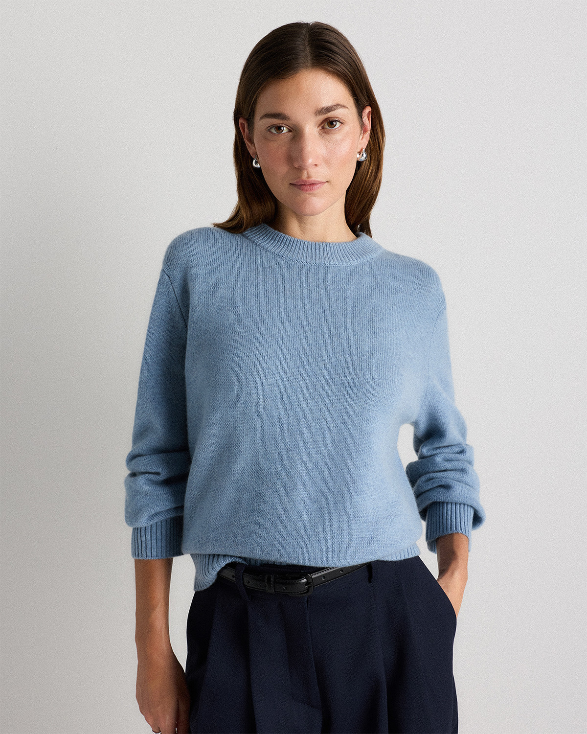 Quince | Women's Mongolian Cashmere Oversized Crewneck Sweater in Faded Denim, Size Small | Quince