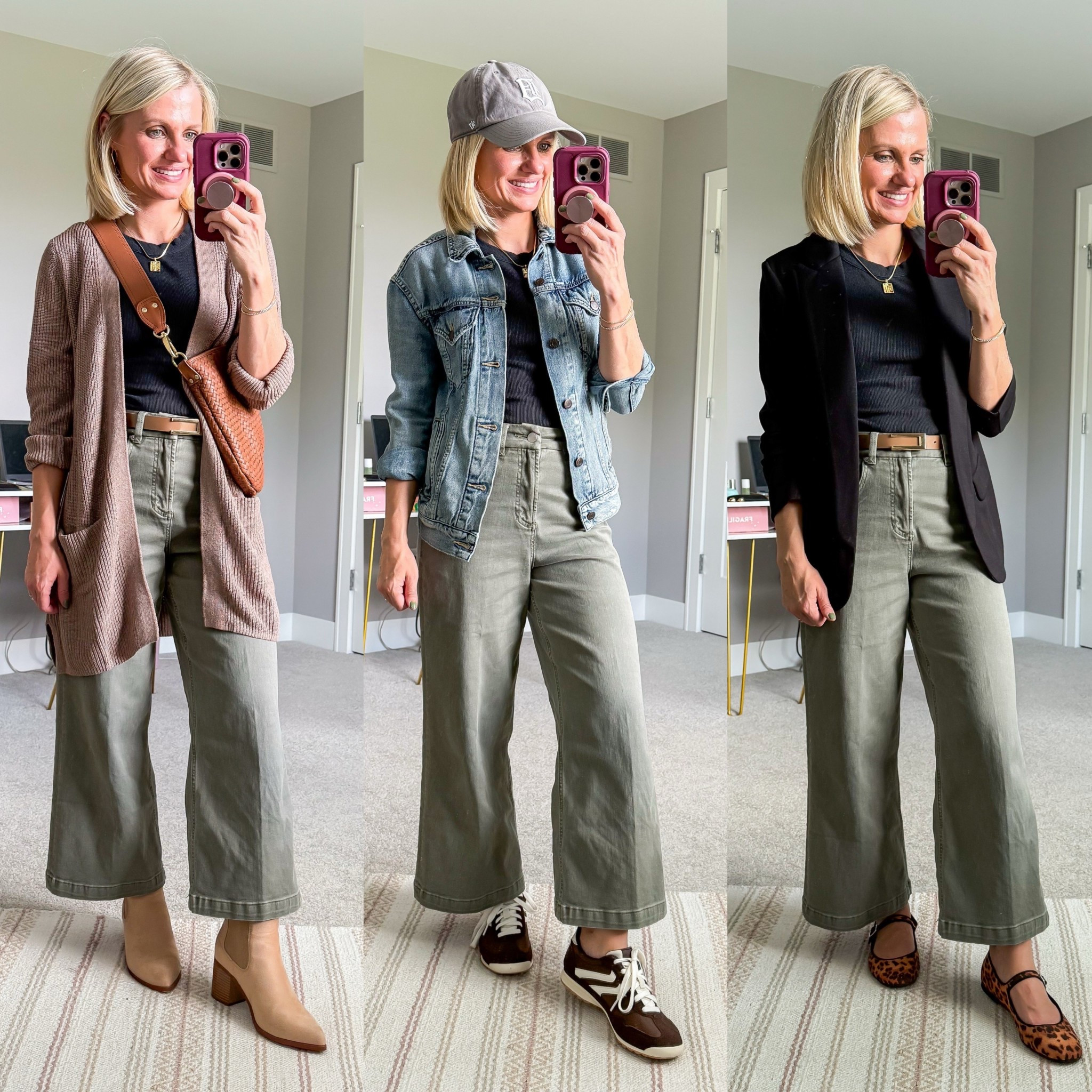 3 fall outfits with green cropped wide leg pants  

#LTKPetite #LTKStyleTip #LTKOver40