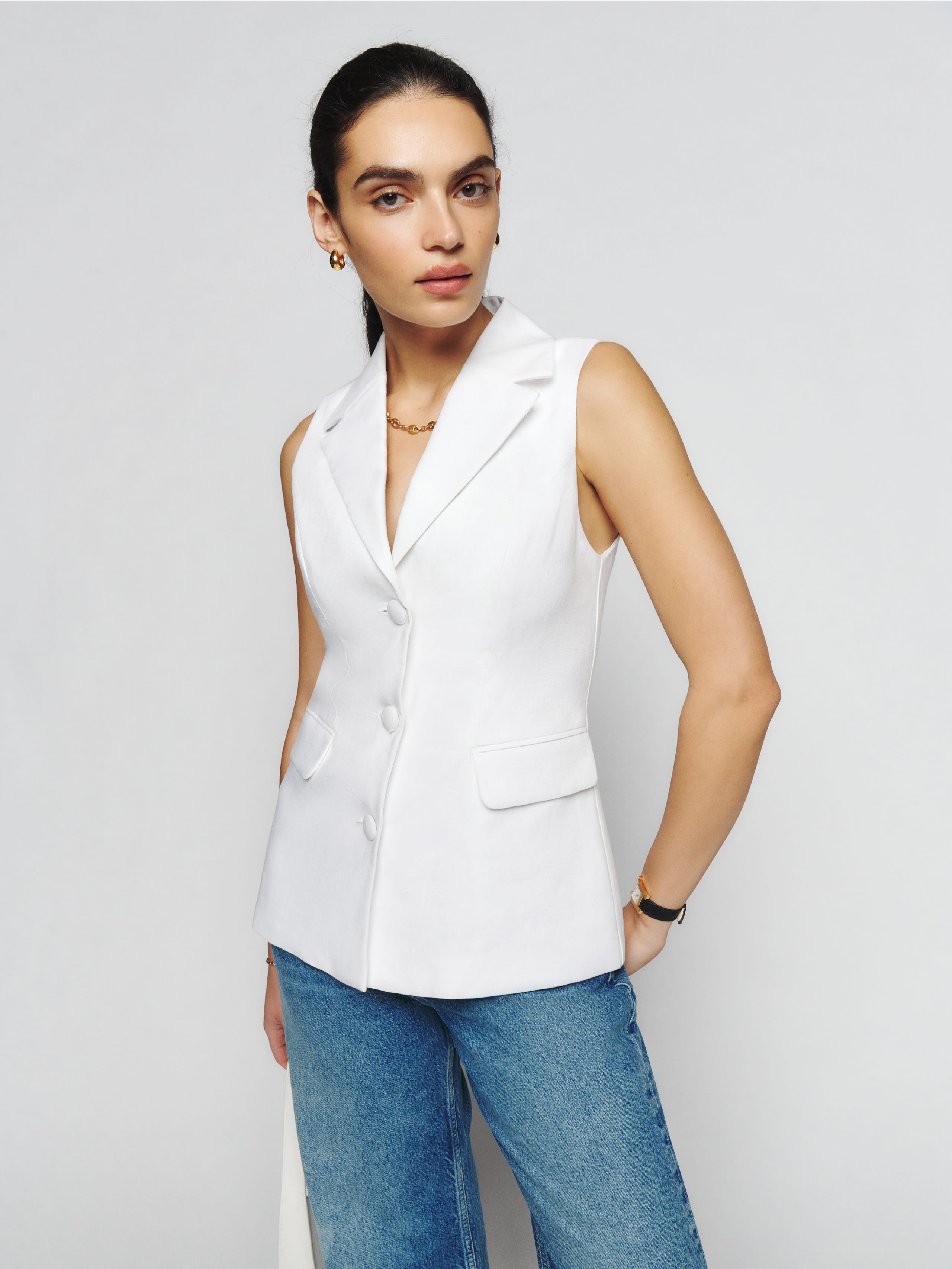 Billie Linen Vest | Reformation (Global)