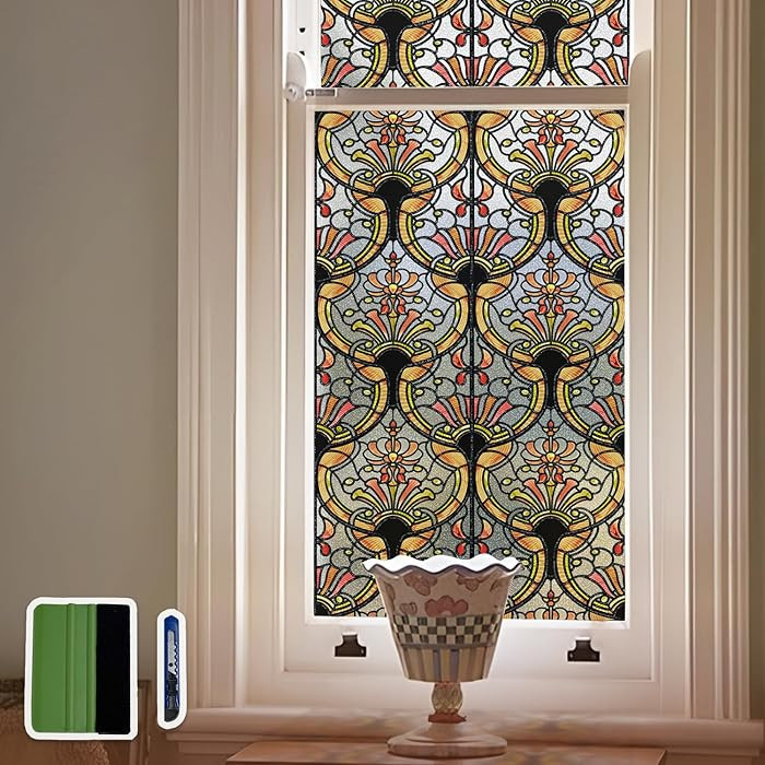 3D Vintage Stained Glass Window Film with Tools, Decorative Window Privacy Film for Room/Door/Hom... | Amazon (US)