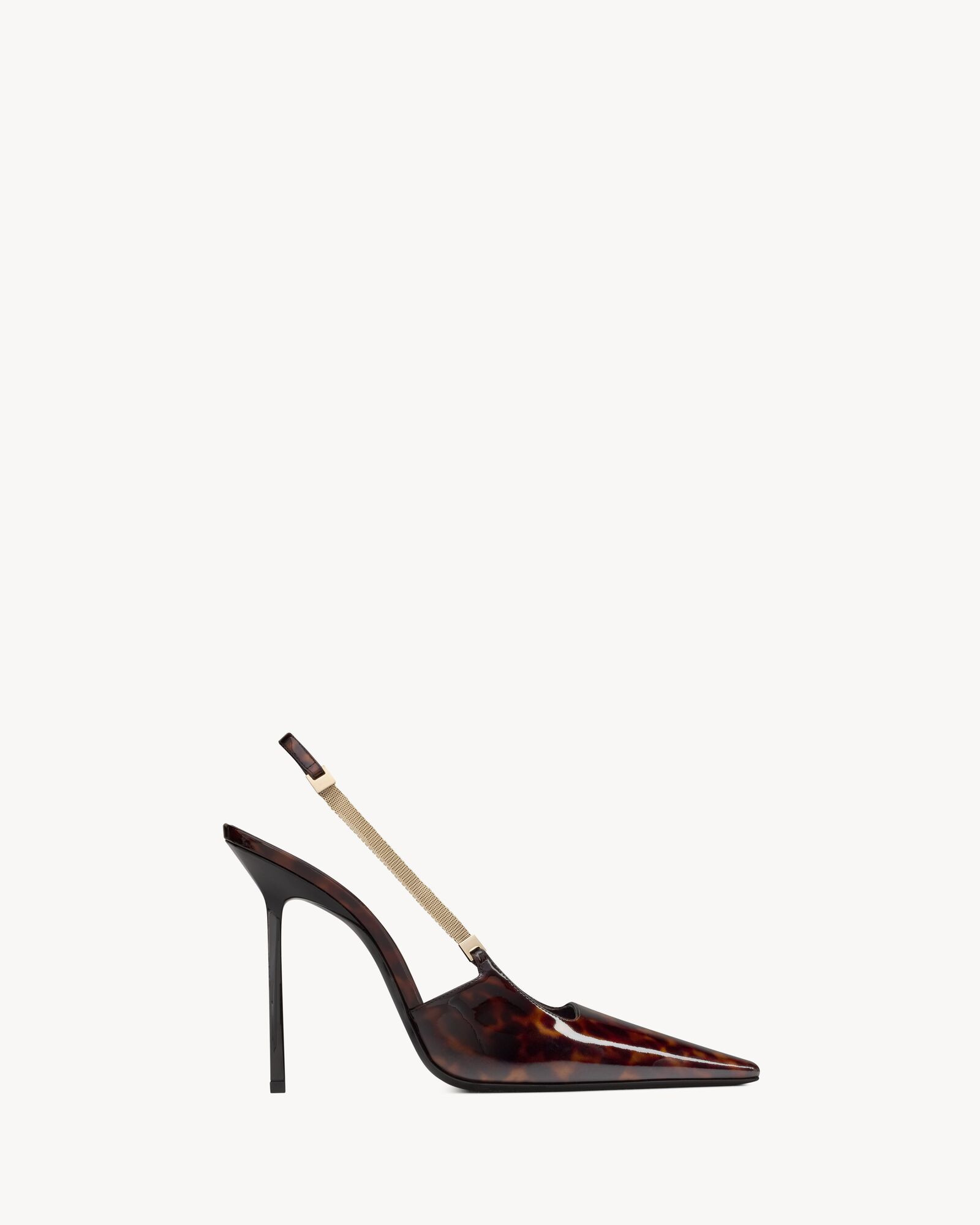 slingback pumps with a pointed toe and stiletto heel, featuring a low square-cut vamp and elastic... | Saint Laurent Inc. (Global)