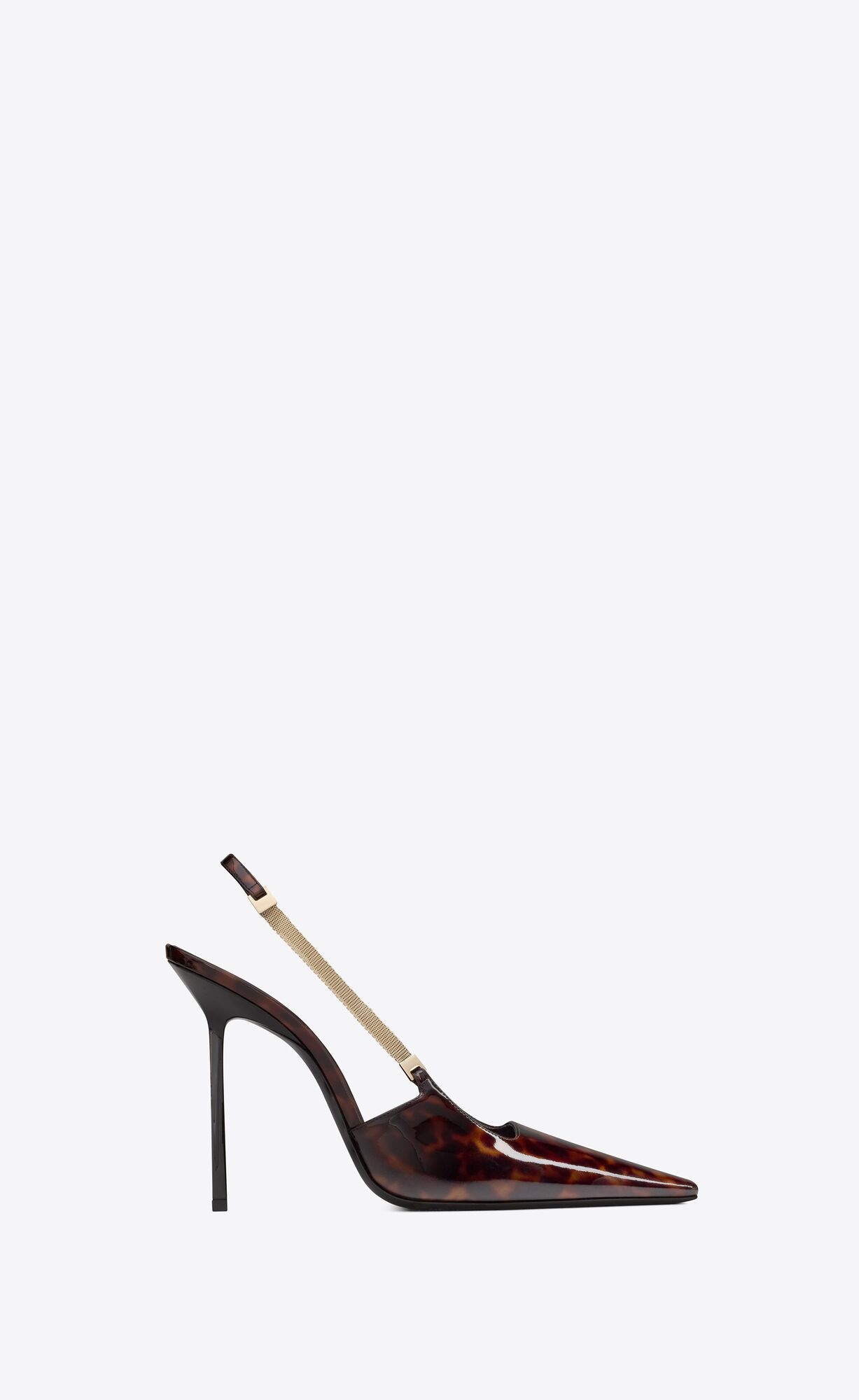 slingback pumps with a pointed toe and stiletto heel, featuring a low square-cut vamp and elastic... | Saint Laurent Inc. (Global)