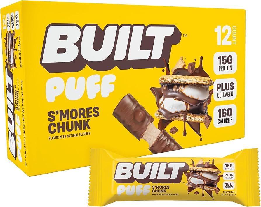Built Bar, Puff Protein Bars, S'mores Chunk Puff, 15g Protein Snacks, On-The-Go Bars, Only 160 Ca... | Amazon (US)