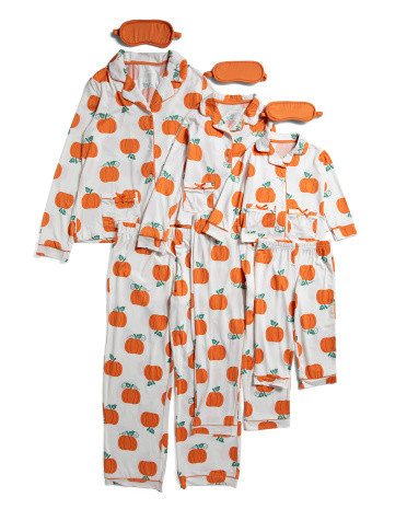 Toddler Girls 2pc Pumpkin Coat Front Pajama Set With Sleep Mask | TJ Maxx