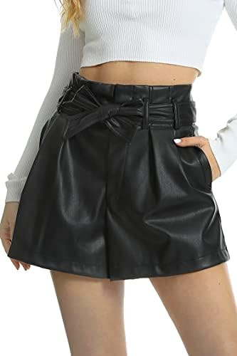 Fahsyee Black Faux Leather Shorts Women High Waisted Casual Wide Leg Size S-XXL | Amazon (US)