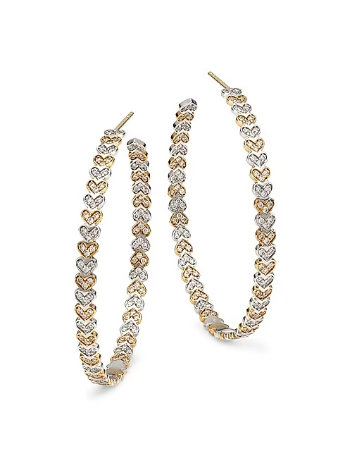14K Yellow Gold, White Gold & Diamond Large Tiny Eternity Heart Hoop Earrings | Saks Fifth Avenue