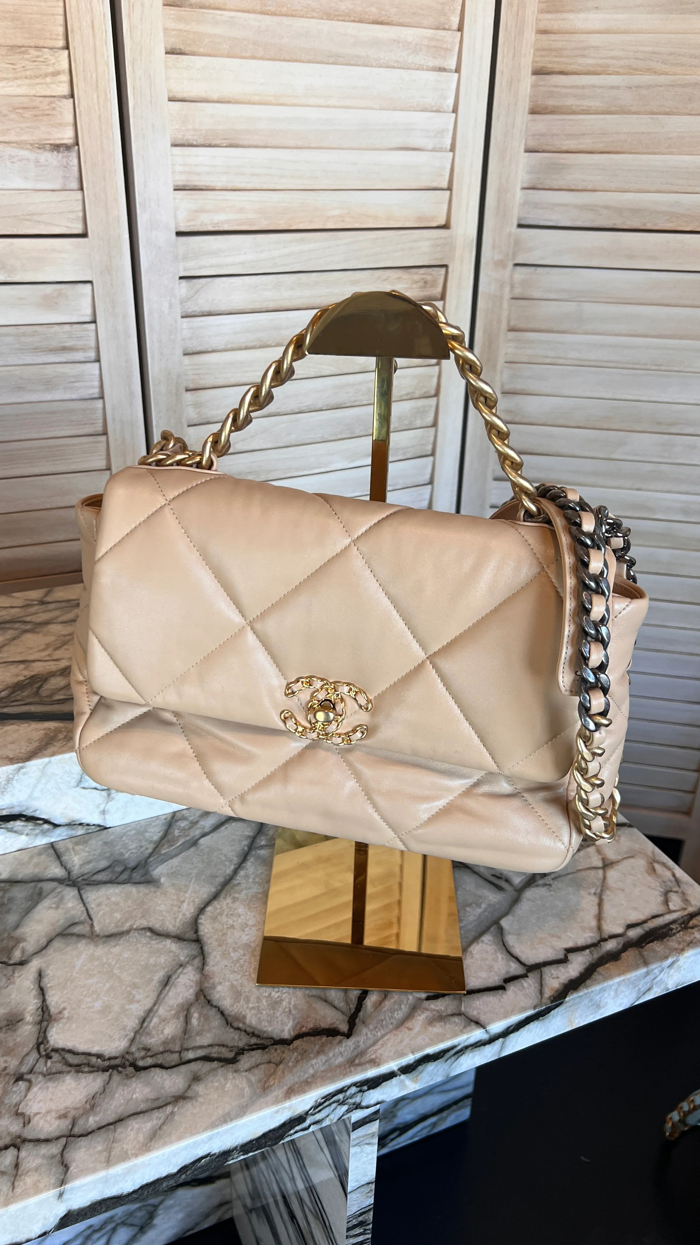 Lambskin Quilted Large Chanel 19 Flap Beige - Chanel | Statement Boutique