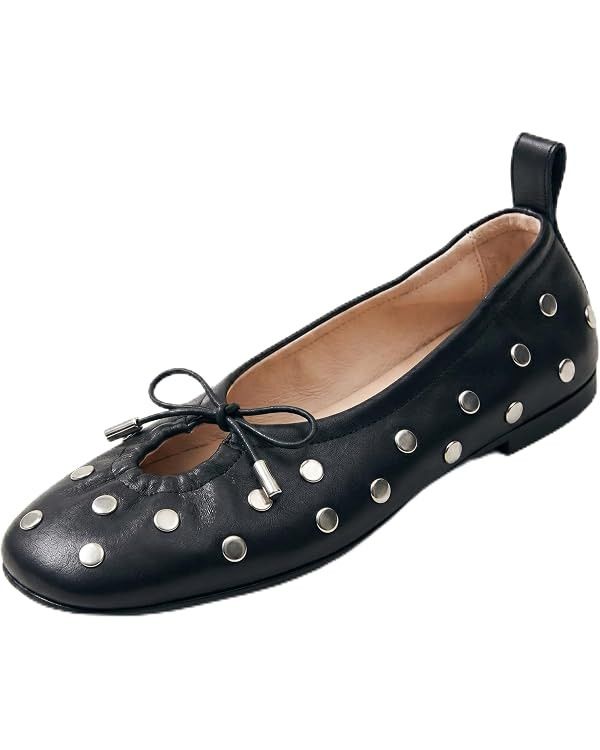 Women Ballet Flats Square Toe Lace Up Bow Slip On Ballerina Shoes | Amazon (US)