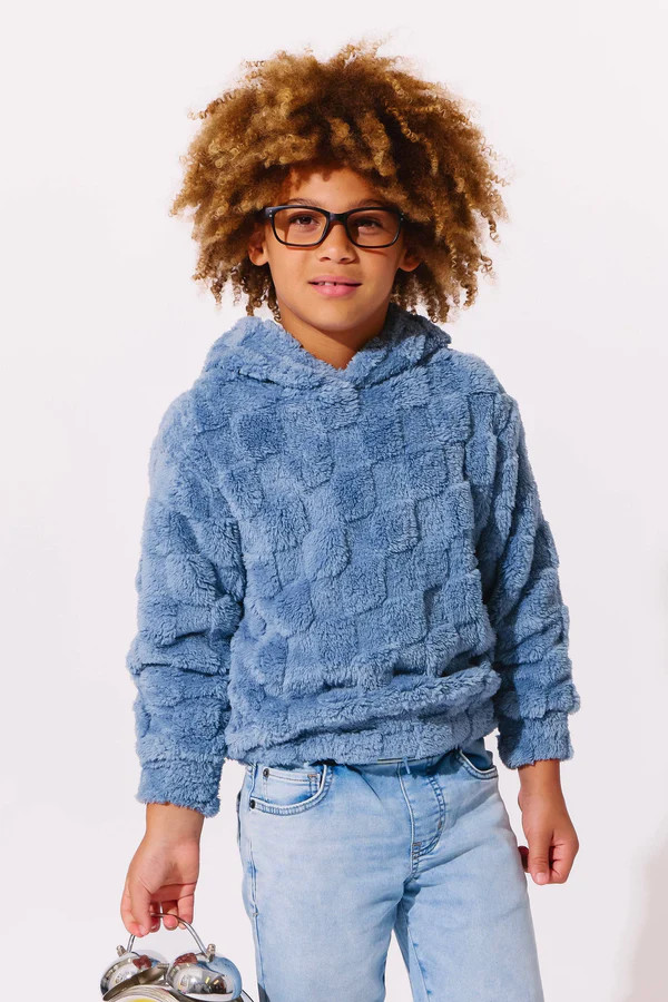 Super Soft Blue Checker Hoodie | Lola + The Boys