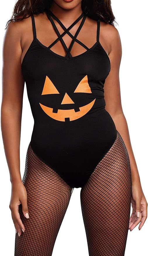 Dreamgirl Women's Halloween Hottie Jack-O-Lantern Bodysuit | Amazon (US)