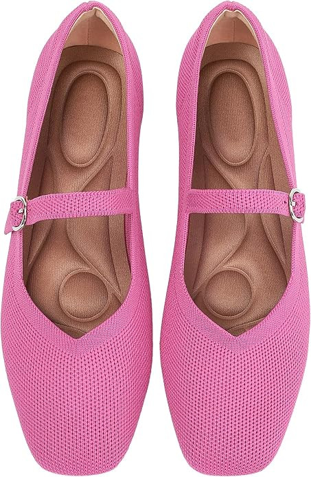 Knit Flats for Women Square Toe Casual Ballet Flat Shoes with Ankle Strap Washable Comfortable Fo... | Amazon (US)
