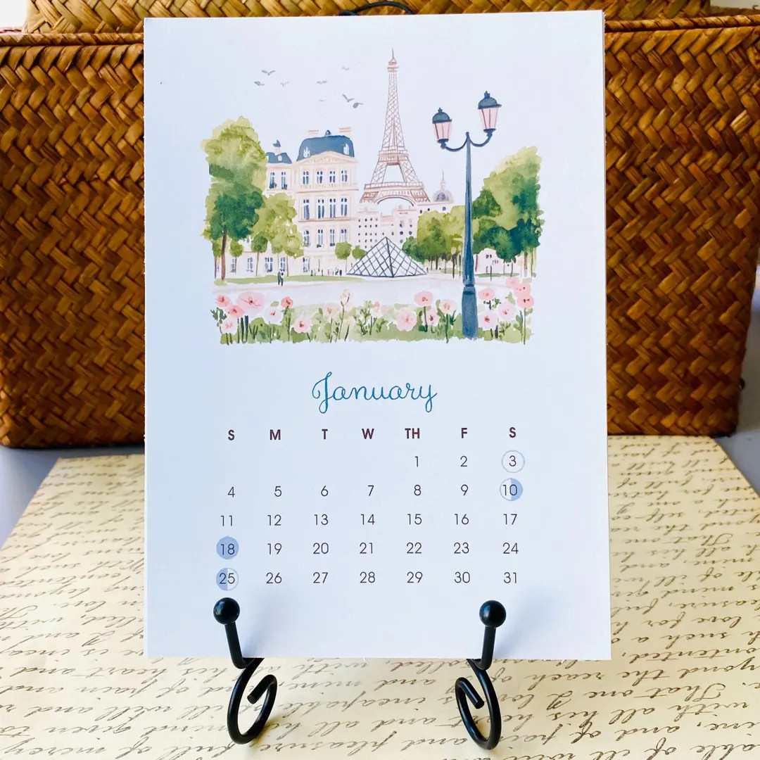 Paris Watercolor Calendar 2026: French City Art, 5x7 Desktop Size | Etsy (US)