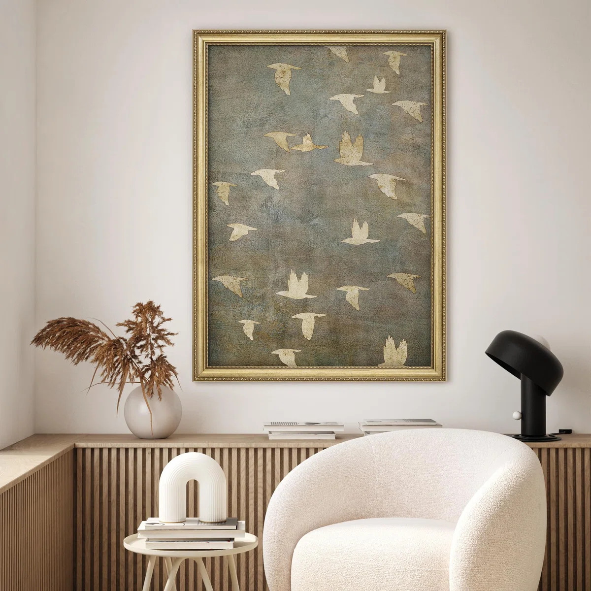 " Golden Birds In Flight Illustrations Impressionism Gold Framed Wall Art Decoration " | Wayfair North America
