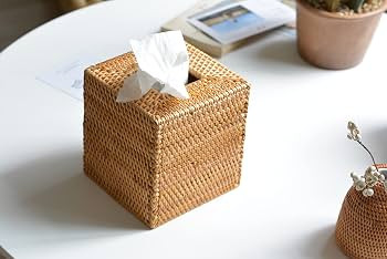 Rattan Tissue Box Cover Natural Woven Facial Napkin Holder Square (Natural, 5.5x5.5x5.9 Inch) | Amazon (US)