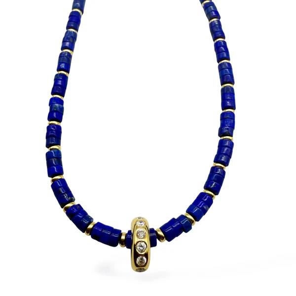 LAPIS AND DIAMOND RONDELLE BEADED NECKLACE – SHAKTI | SHAKTI JEWELRY