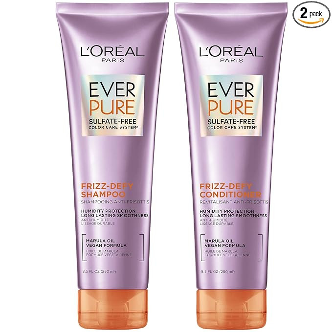 L'Oreal Paris Frizz Defy Shampoo and Conditioner Set, Frizz Control Hair Care with Marula Oil, Ev... | Amazon (US)