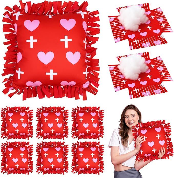 Chunful 6 Sets Valentine's Day Tied Pillow Craft Kit DIY Heart Religious Cross Pillow Craft Gifts... | Amazon (US)