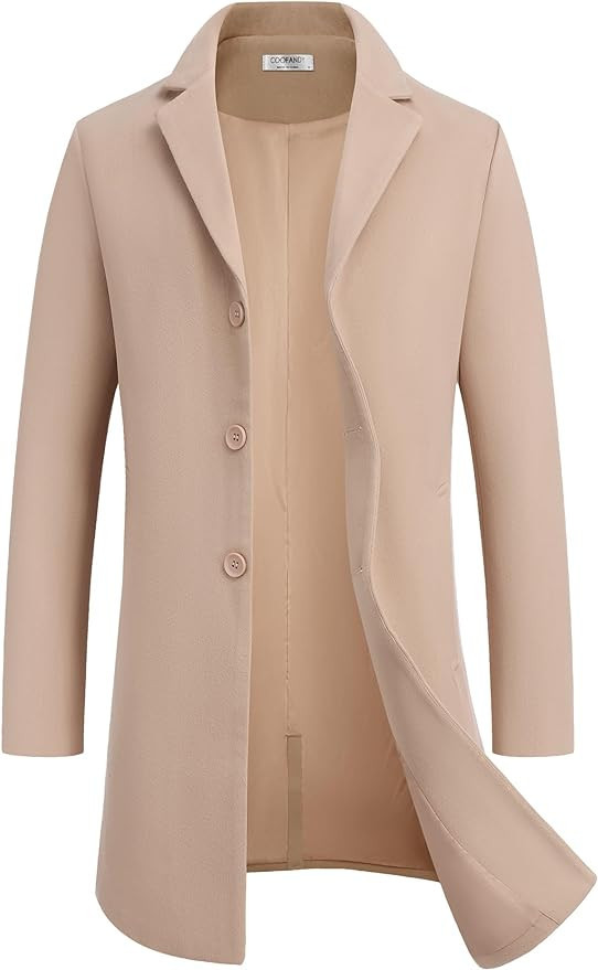 COOFANDY Mens Wool Blend Coat Winter Trench Coats Notched Lapel Collar Single Breasted Overcoat C... | Amazon (US)